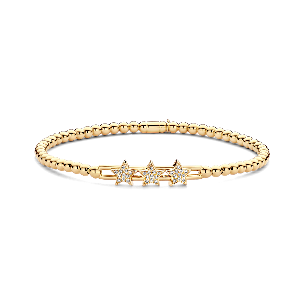 Three Pave Diamond Star Slider Stretch Bracelet