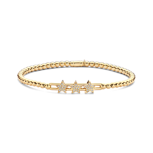 Three Pave Diamond Star Slider Stretch Bracelet