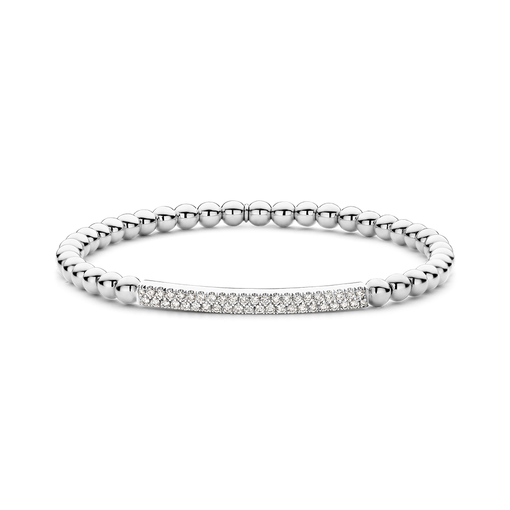 White Gold Pave Diamond Bar Stretch Bracelet