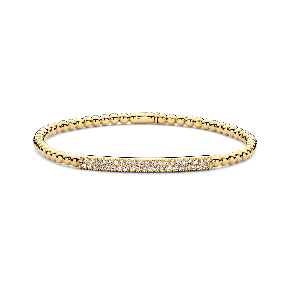 Yellow Gold Pave Diamond Bar Stretch Bracelet