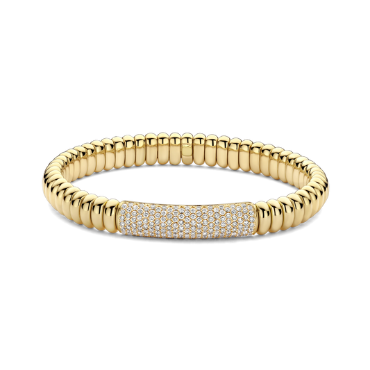 Pave Diamond Bar with Cylinder Bead Stretch Bracelet