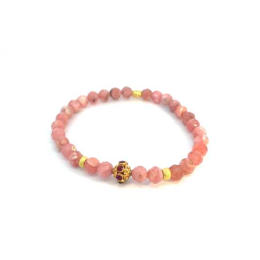 18k YG Rubies & Rhodochrosite Bracelet