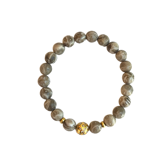 Petoskey Stone & Diamond Stretch Bracelet