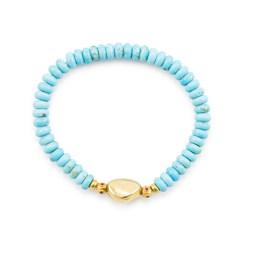 Turquoise, Ruby & Gold Nugget Stretch Bracelet