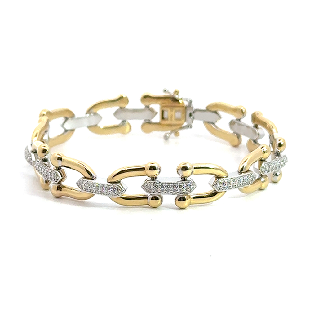 Two Tone Horseshoe Link Diamond Bracelet