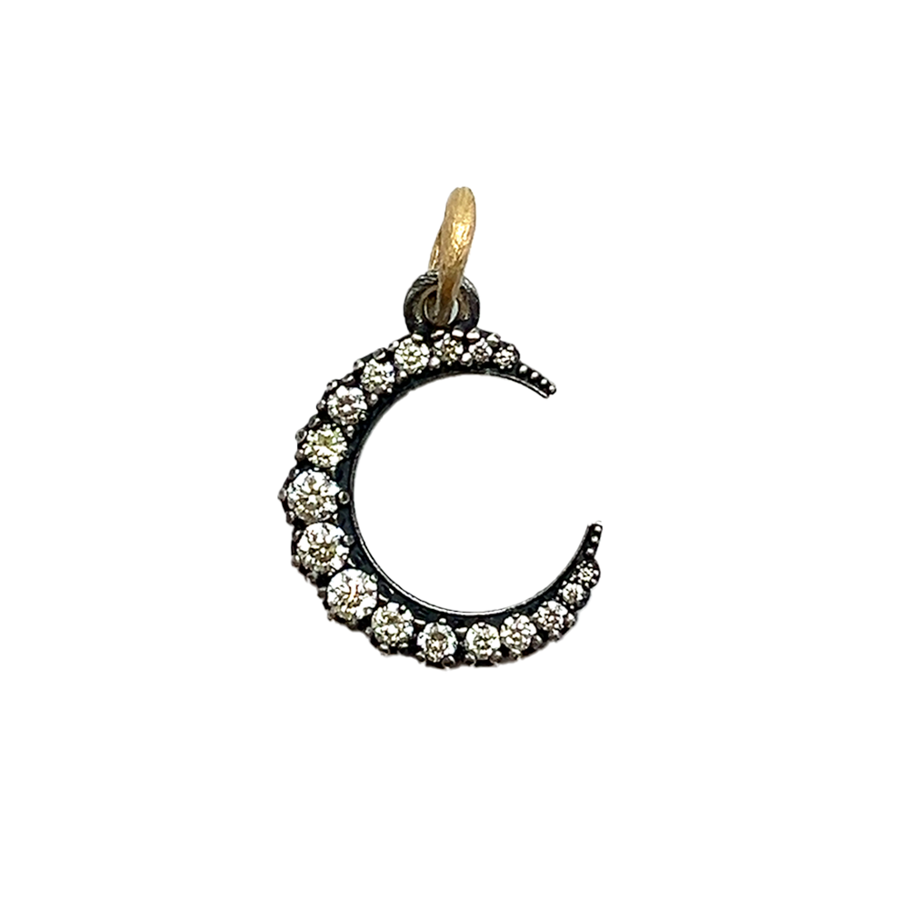 Medium Silver White Diamond Moon Charm