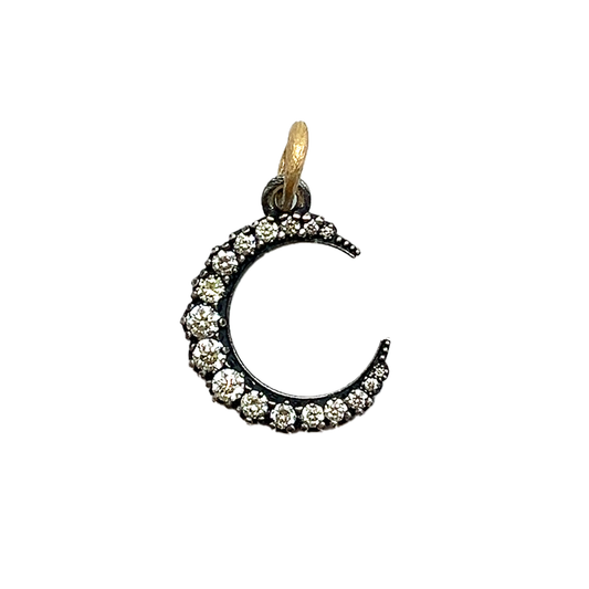 Medium Silver White Diamond Moon Charm