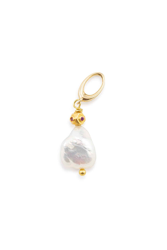 Small Baroque Pearl & Ruby Charm