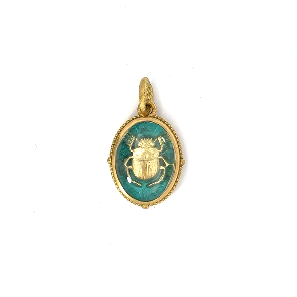 Enamel Scarab & Dome white Sapphire Pendant