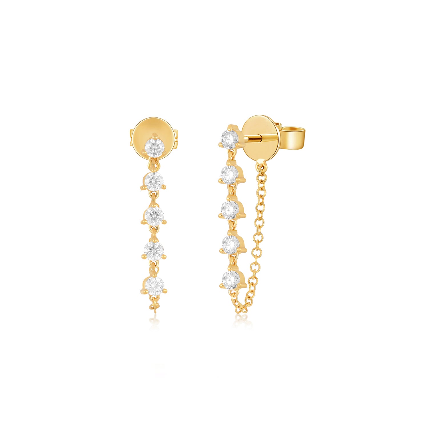 Multi Diamond Chain Stud Earrings