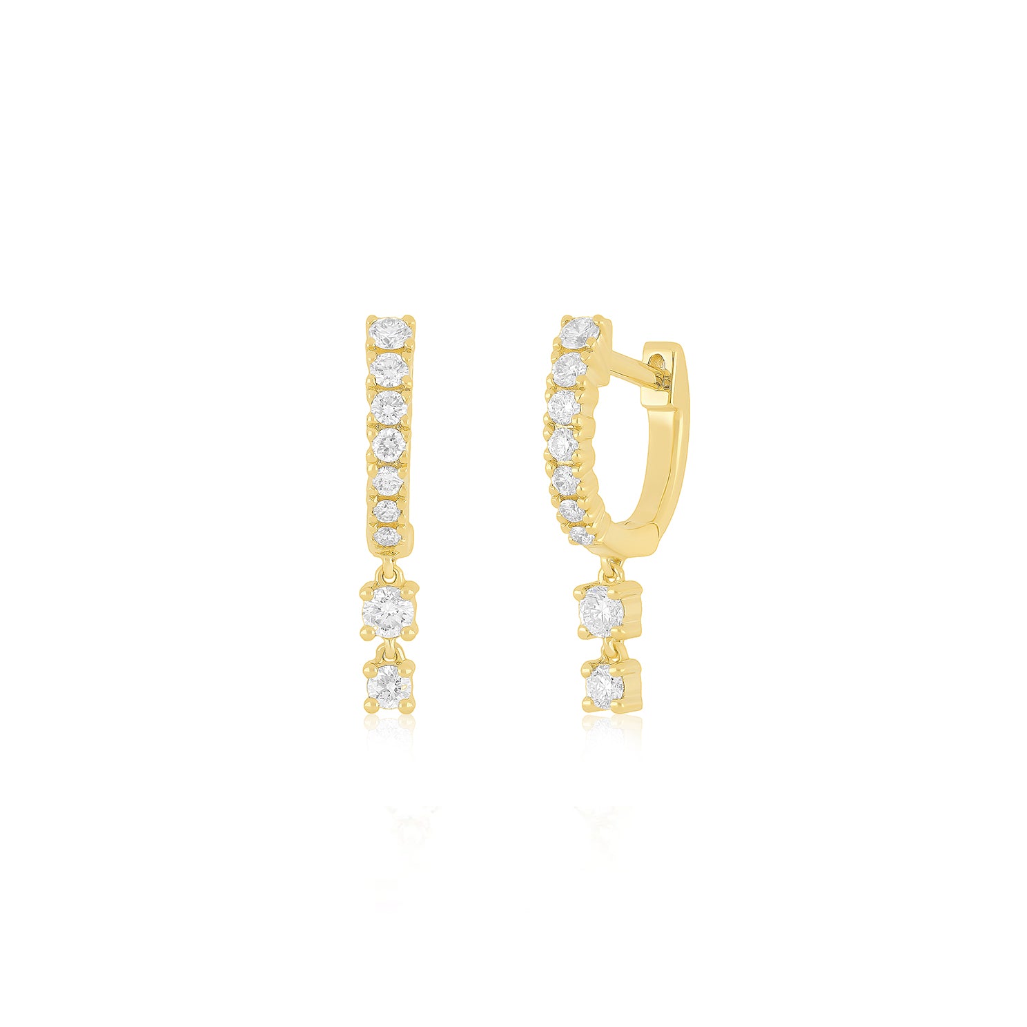 Prong Set Diamond Double Drop Mini Huggie Earrings