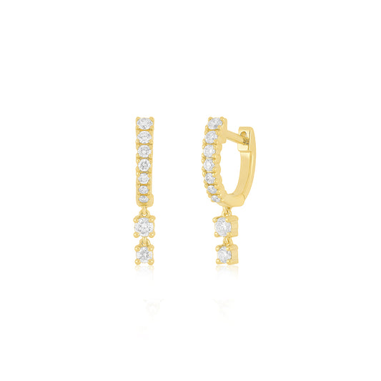 Prong Set Diamond Double Drop Mini Huggie Earrings