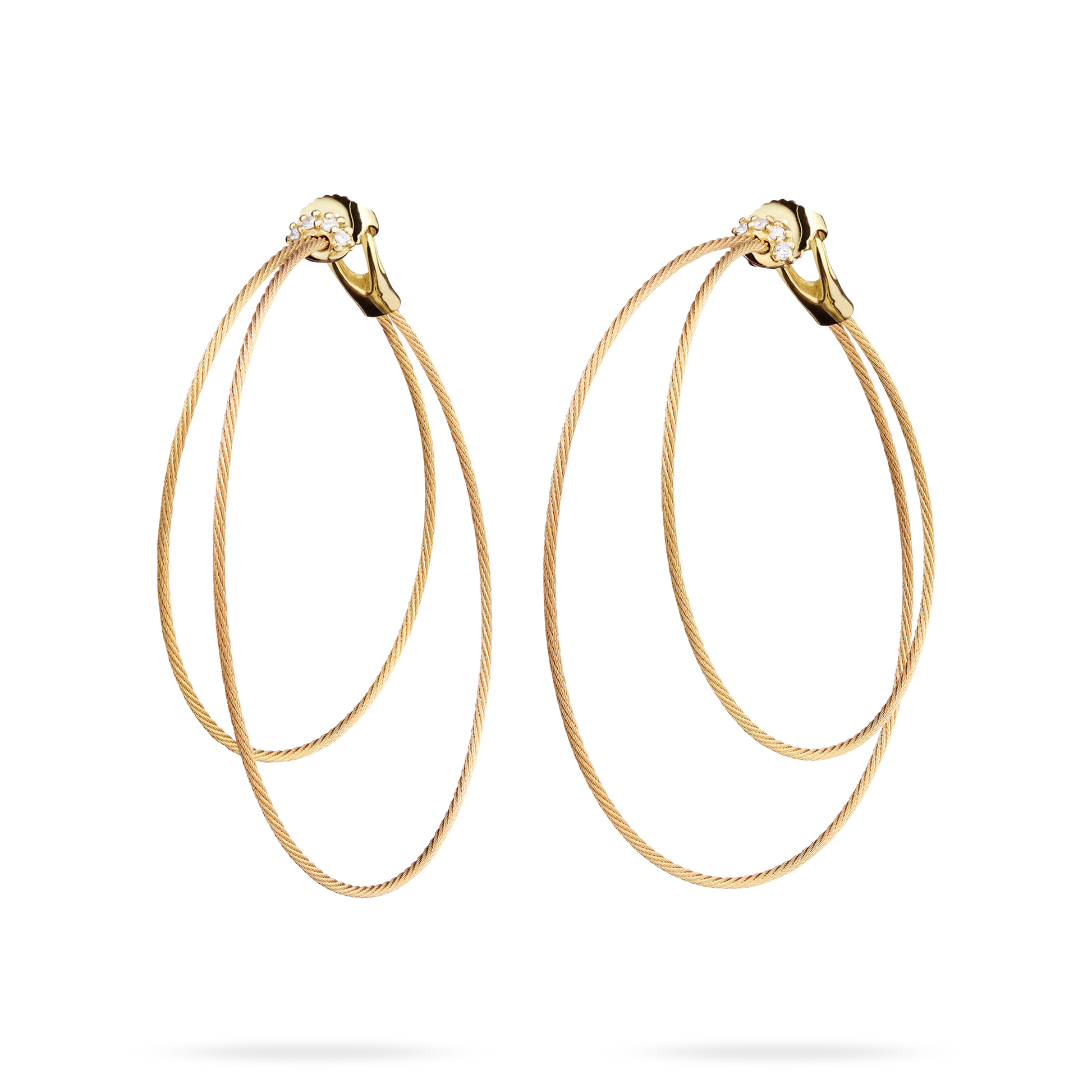 Double Unity Wire Hoop Earrings w/ Diamond Closure