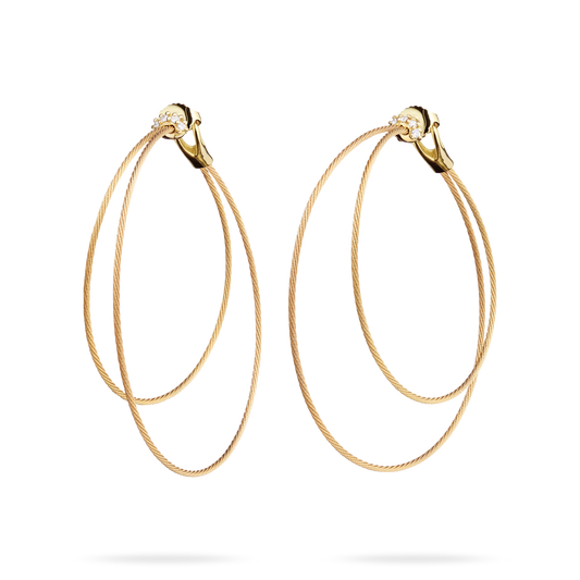 Double Unity Wire Hoop Earrings w/ Diamond Closure