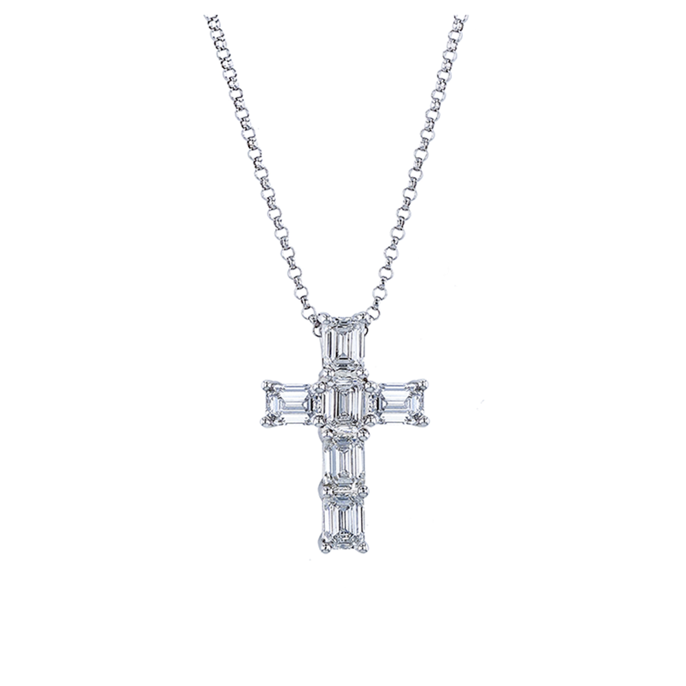 Shared Prong Emerald Cut Diamond Cross