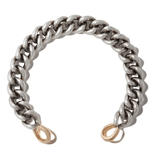 Mini Mega Curb Chain Silver Bracelet w/ Gold Loops