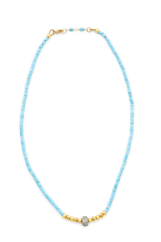 Turquoise, Oxidized Silver & Diamond Necklace