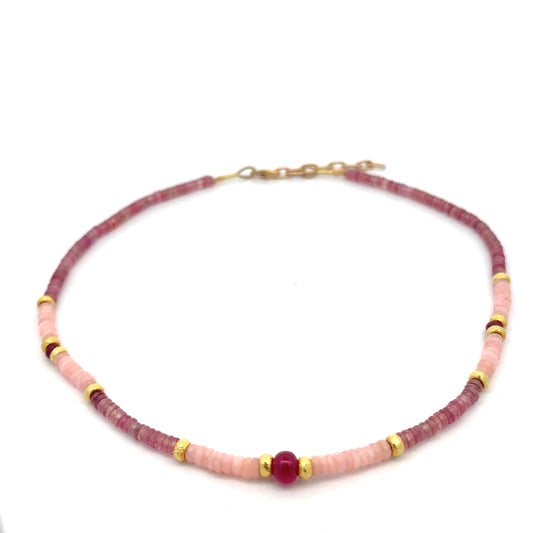 Ruby, Pink Opal & Pink Sapphires Necklace