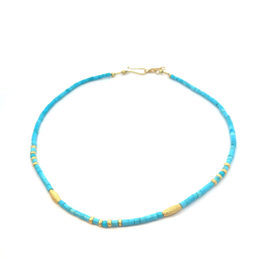 Barrel Cut Turquoise & Gold Station Necklace