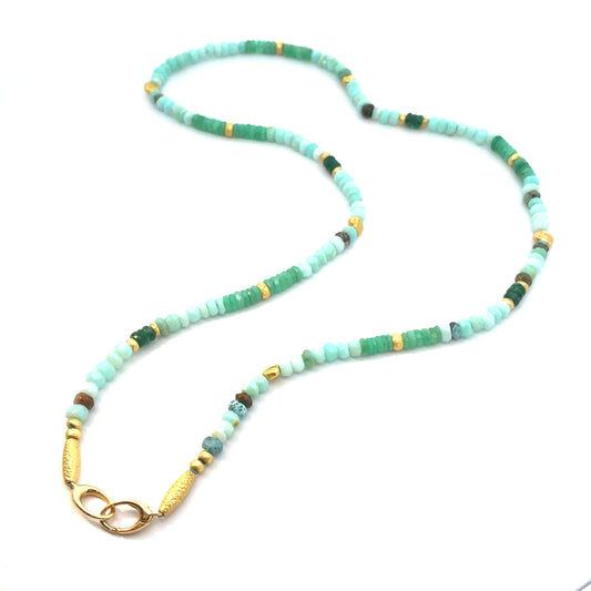 Peruvian Opal, Chrysoprase & Fire Opal Necklace