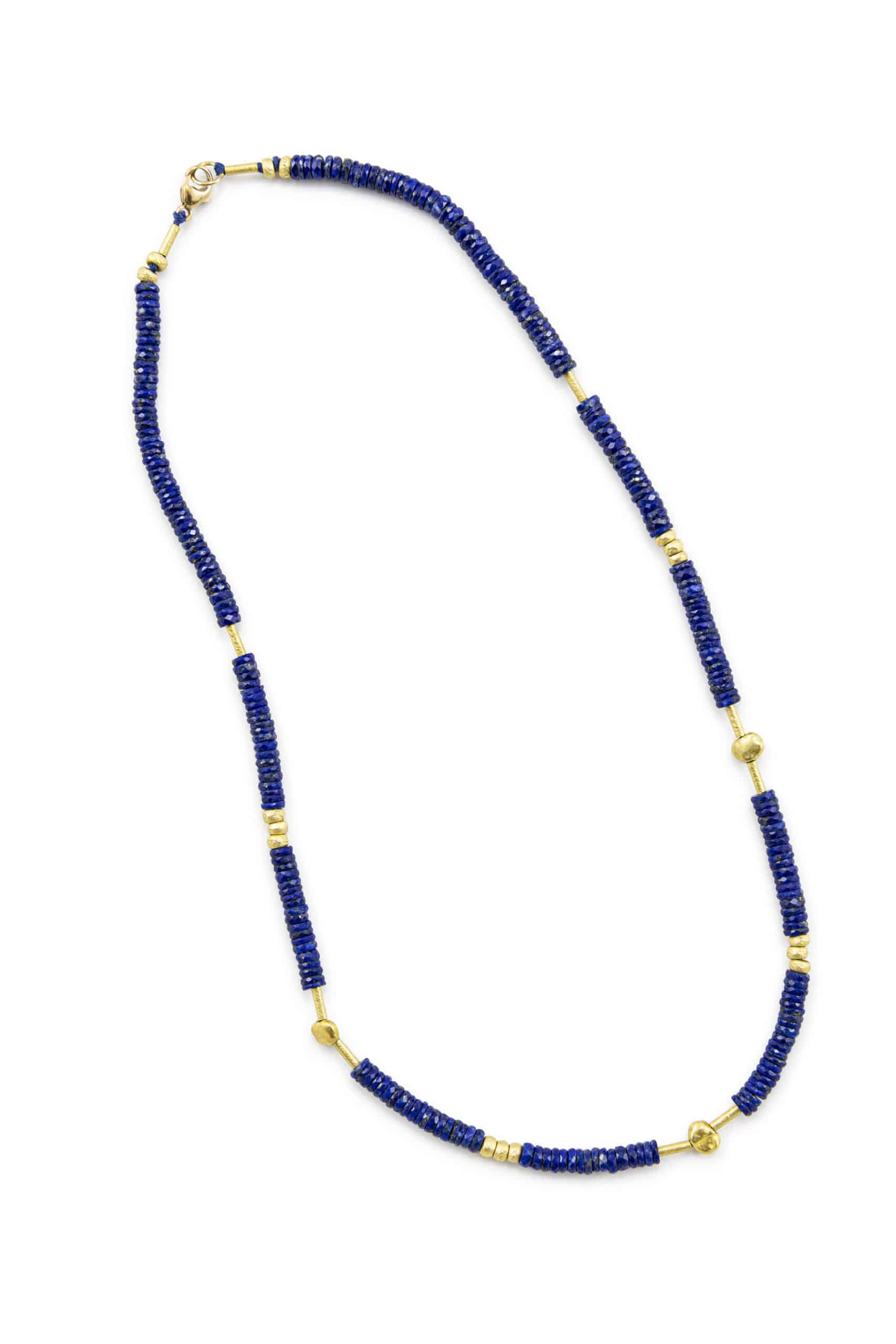 Lapis & Gold Nugget Station Necklace