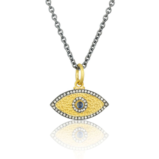 Evil Eye Pendant with Diamonds & Sapphire