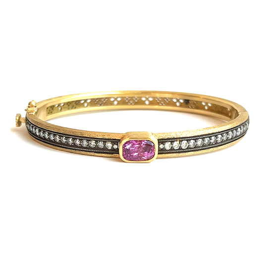 Diamond and Pink Sapphire Hinge Bracelet