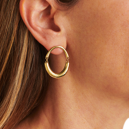 Swinging Hammered Oval Hoop Earrings