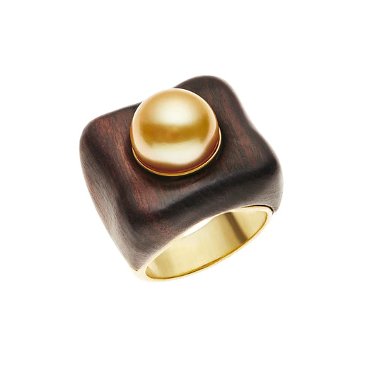 Maxi Draper Gold & Pearl Wood Ring