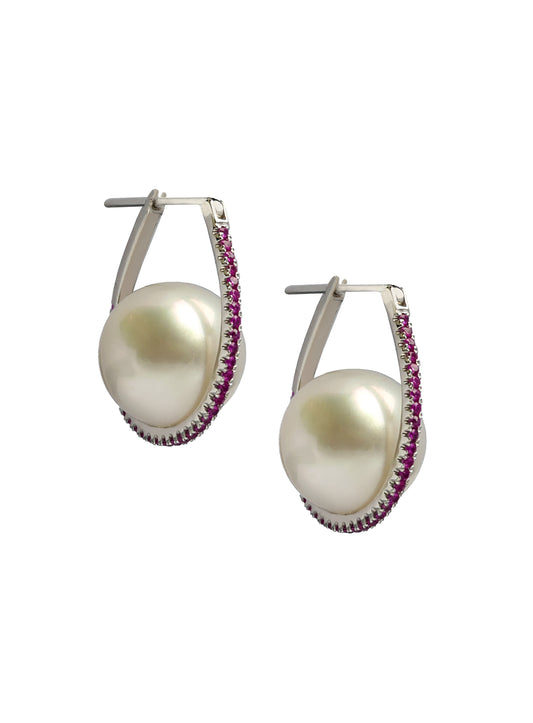 South Sea Pearl & Pink Sapphire Earrings