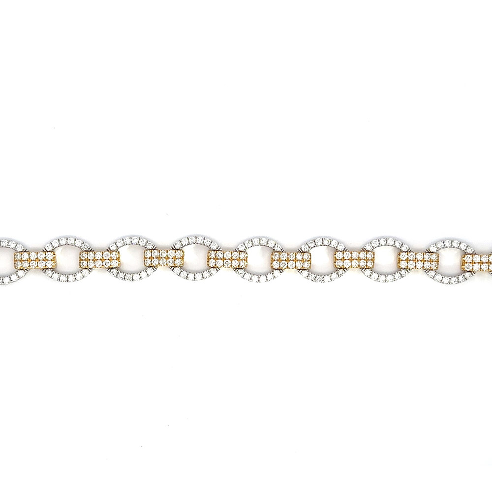 Two Tone Round Diamond Link Bracelet