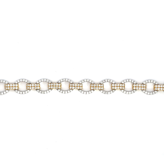 Two Tone Round Diamond Link Bracelet