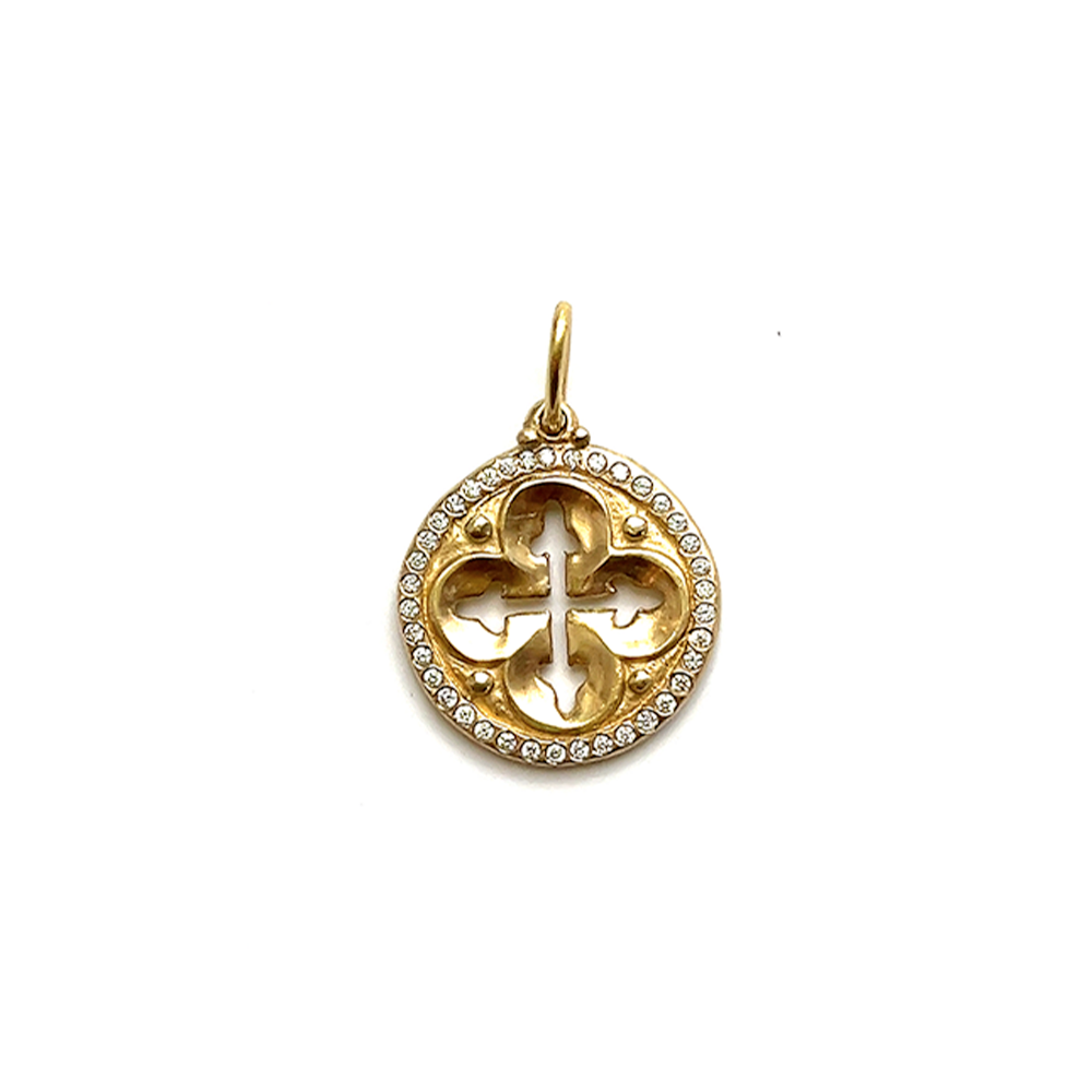 Gold & Diamond Rim Open Quatrefoil Charm