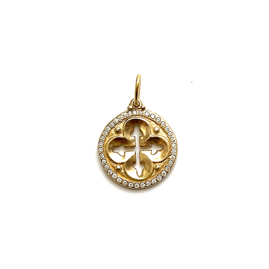 Gold & Diamond Rim Open Quatrefoil Charm