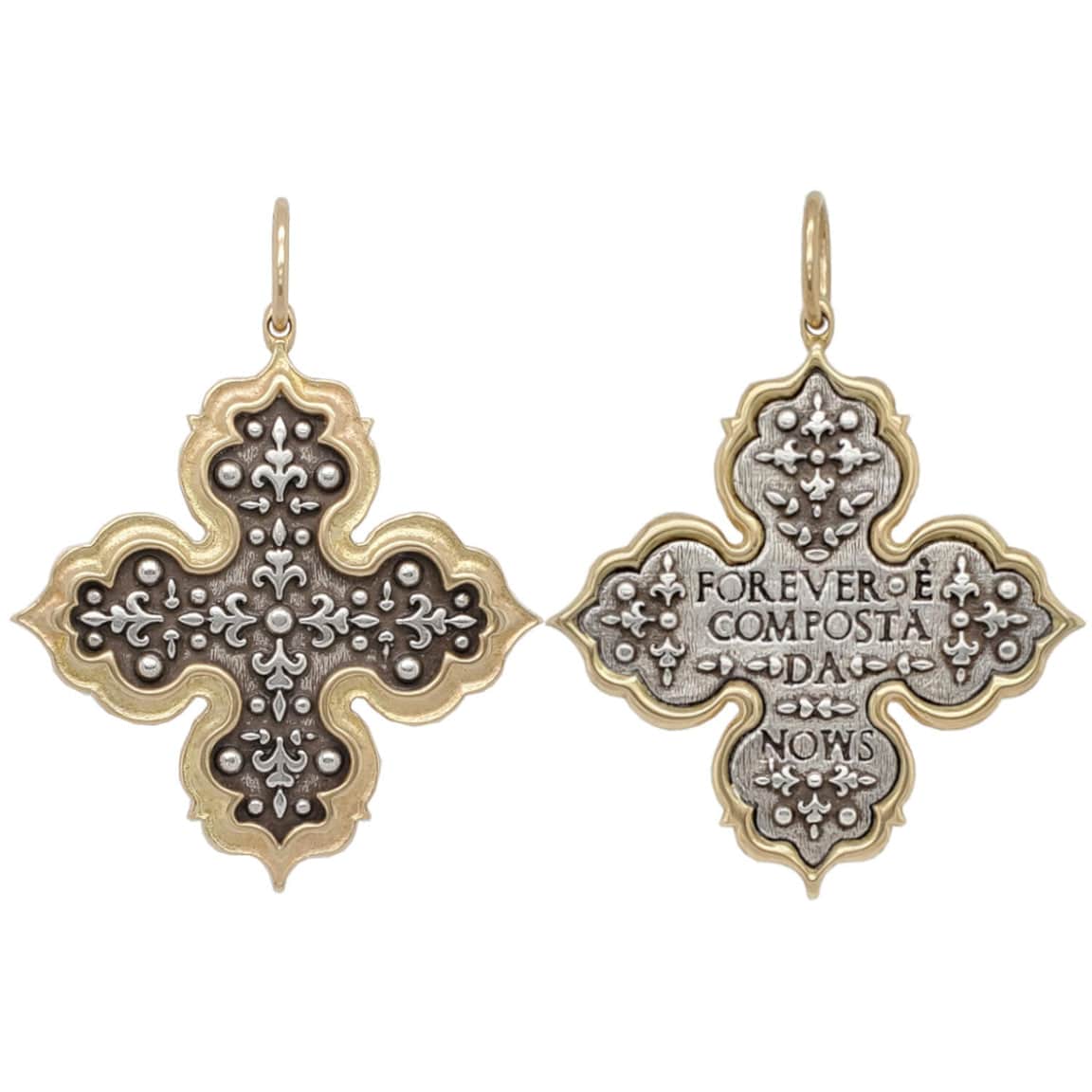 Gold Ornate 4 Point Clover Fleur de Lis Cross Charm