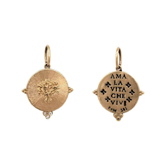 Gold & Diamond Medium Round Tree of Life Charm