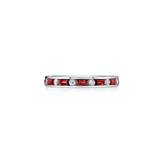 Ruby Baguettes & Round White Diamond Channel Set Eternity Band