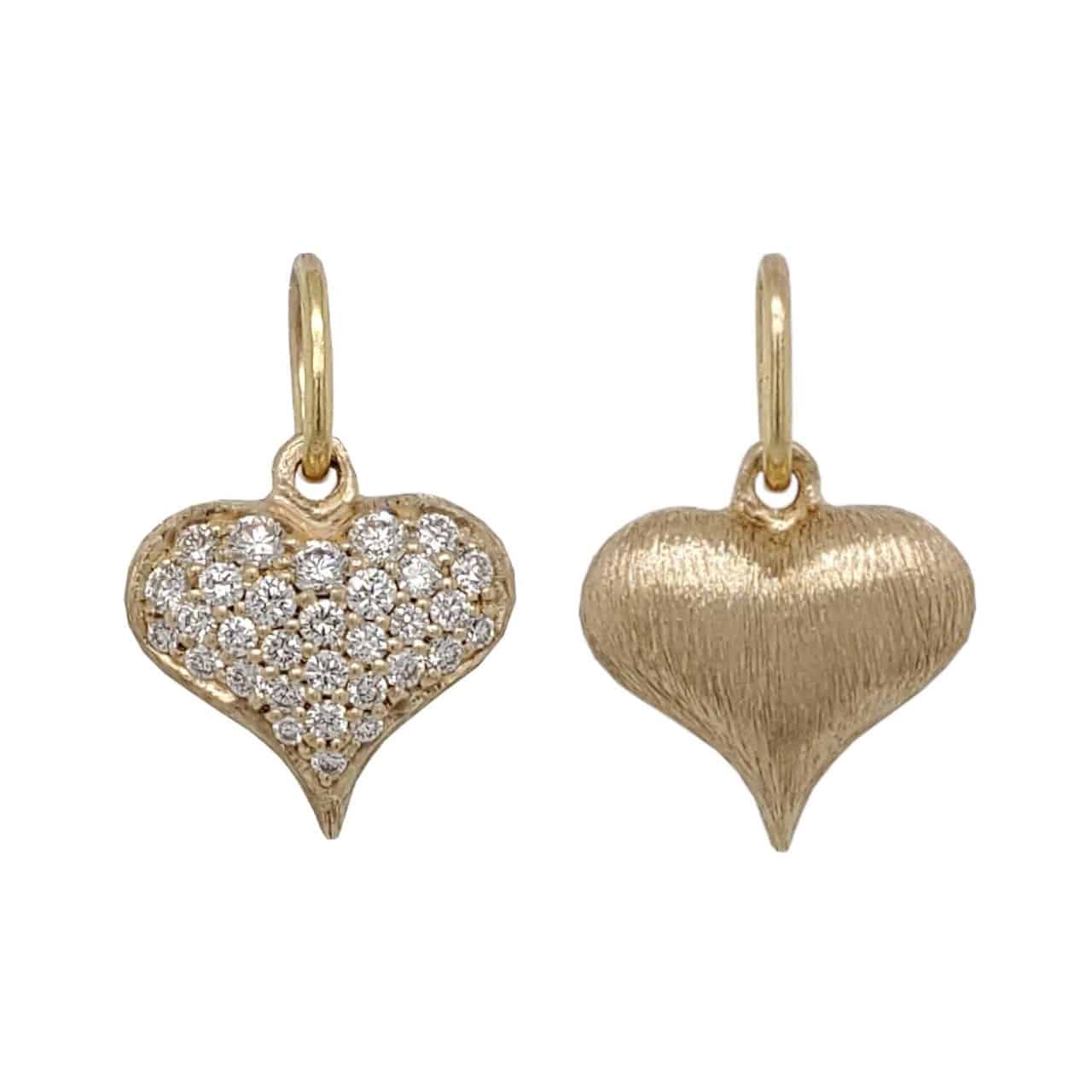 Gold Large Pave Diamond Puff Heart Charm