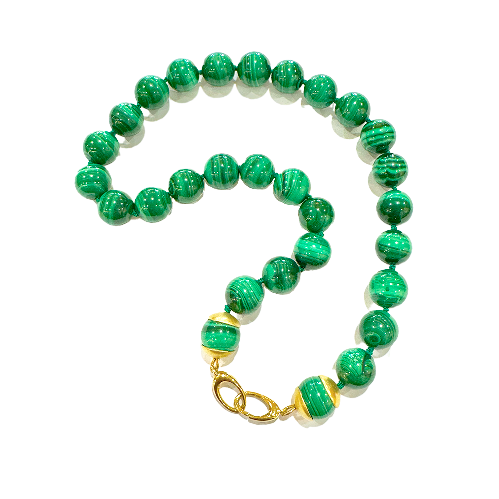 Malachite Beaded Necklace with Push Clasp