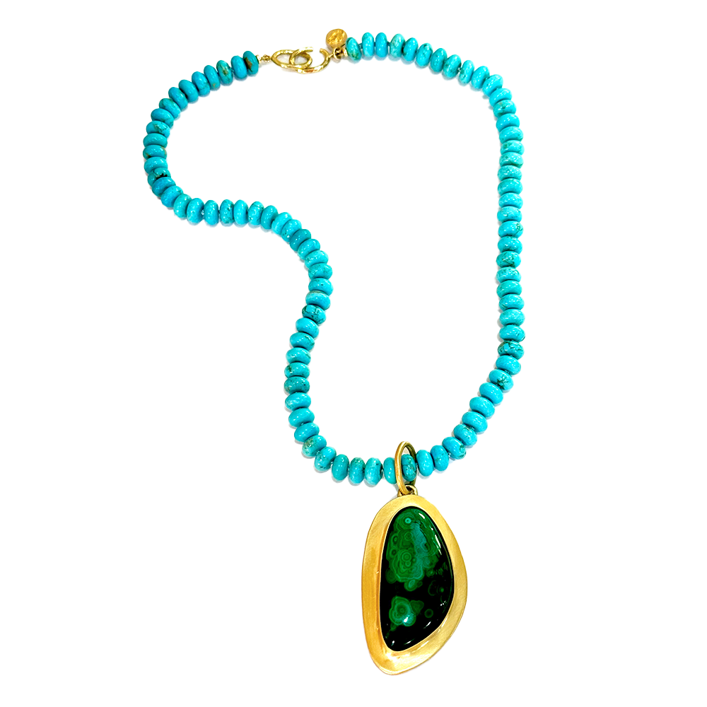 18k Yellow Gold and Malachite Pendant