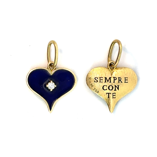 Small Diamond Vitreous Blue Enamel Heart